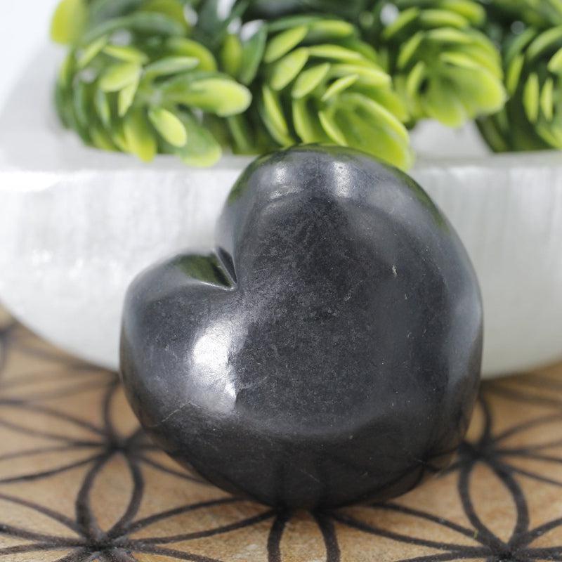 Polished Matt finish Shungite Puff Heart || Protection || Russia-Nature's Treasures