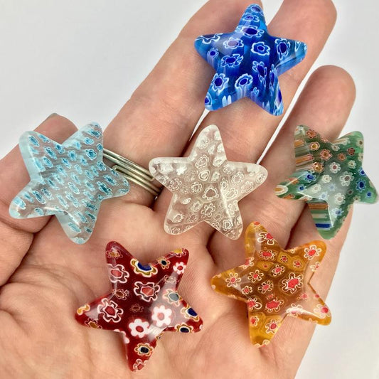 Polished Millefiori Glass Star Carvings || Calmness, Joy, Inner-Love || Italy-Nature's Treasures
