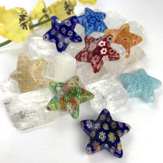 Polished Millefiori Glass Star Carvings || Calmness, Joy, Inner-Love || Italy-Nature's Treasures