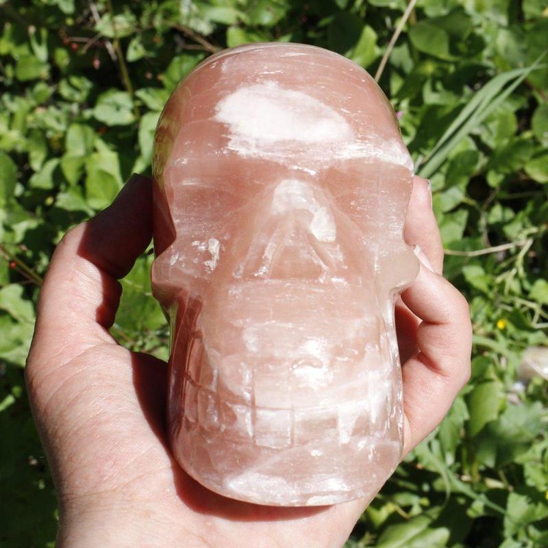 Polished Salmon Calcite Skull Carving || Peru-Nature's Treasures