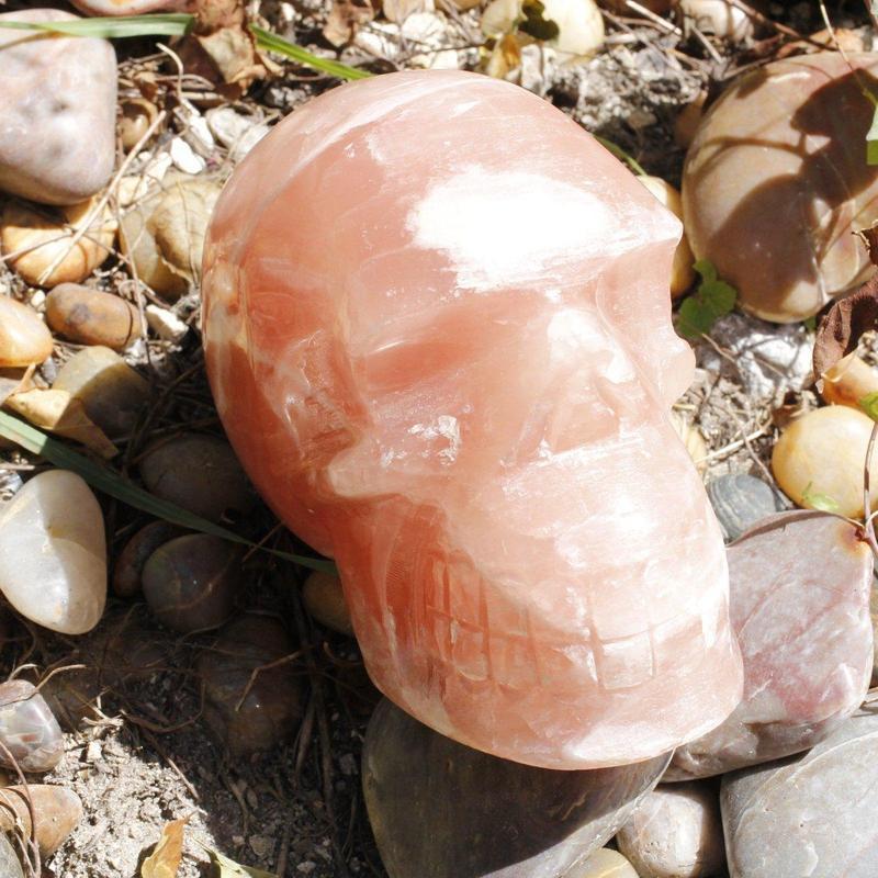 Polished Salmon Calcite Skull Carving || Peru-Nature's Treasures