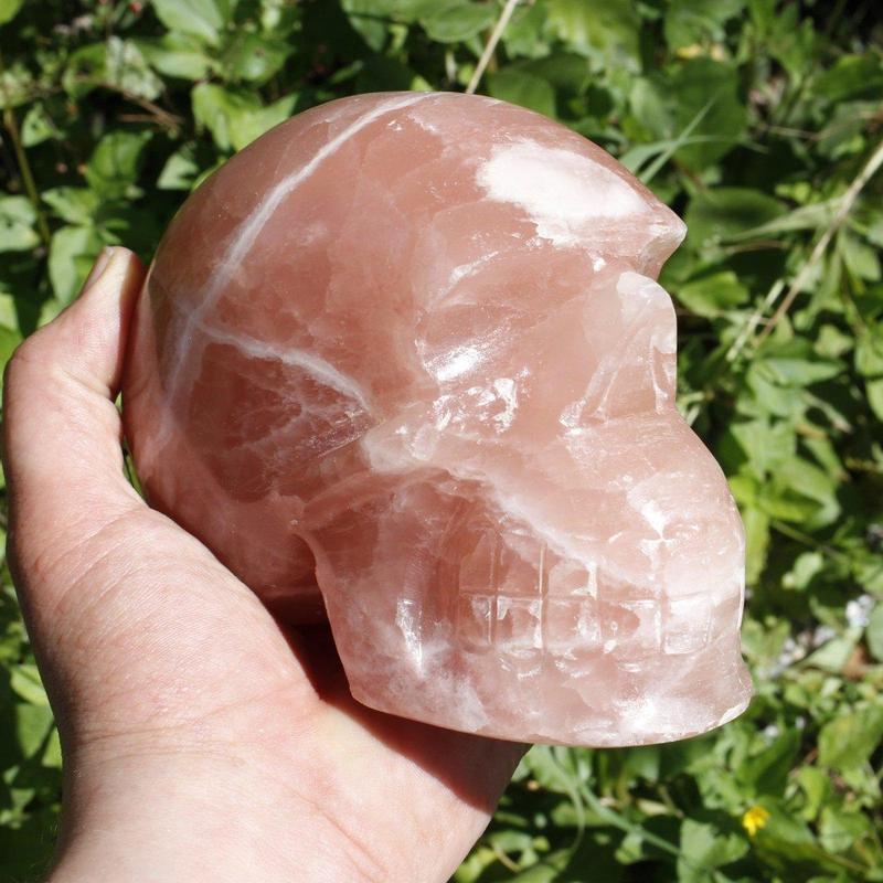 Polished Salmon Calcite Skull Carving || Peru-Nature's Treasures