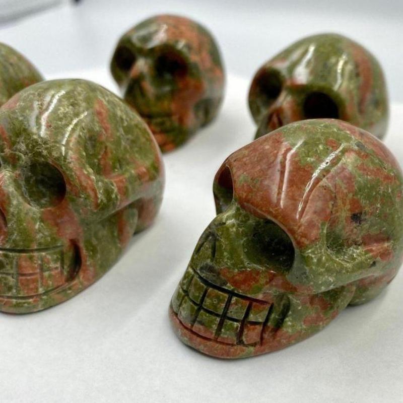 Polished Unakite Jasper Skull Carvings || China