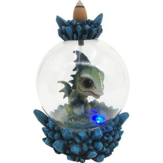 Polyresin Backflow Globe Incense Burner - LED Multicolor Baby Dragon-Nature's Treasures