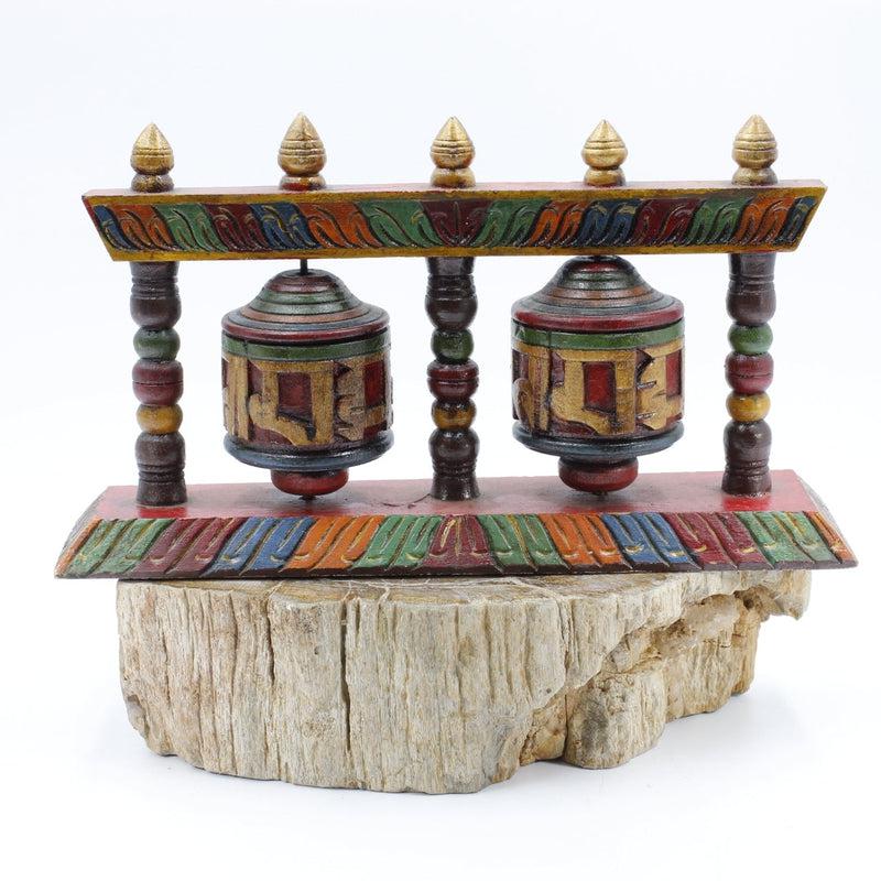 Prayer Wheel On Pedestal Wood Carving-Nature's Treasures