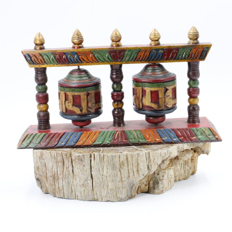 Prayer Wheel On Pedestal Wood Carving-Nature's Treasures