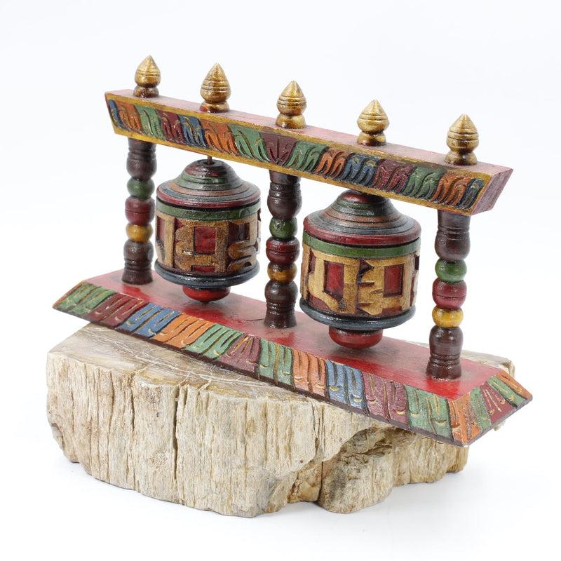 Prayer Wheel On Pedestal Wood Carving-Nature's Treasures