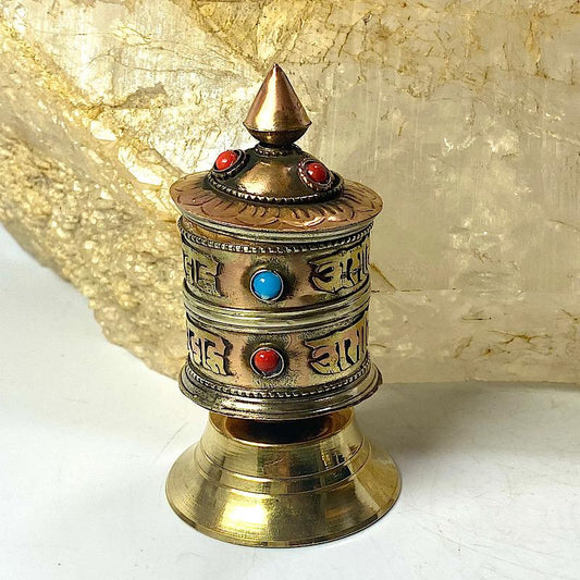 Prayer Wheel w/ Turquoise & Coral-Nature's Treasures