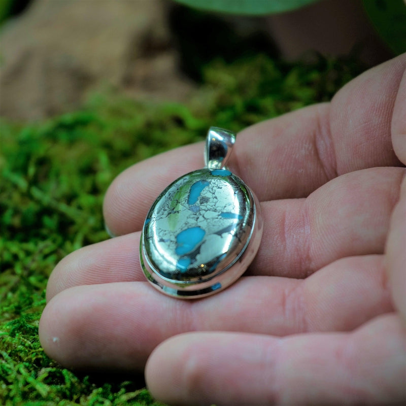 Protective Pyrite & Turquoise Pendant | .925 Sterling Silver-Nature's Treasures