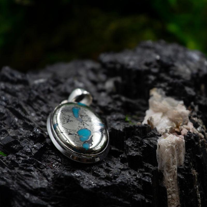 Protective Pyrite & Turquoise Pendant | .925 Sterling Silver-Nature's Treasures