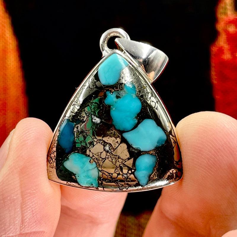 Protective Pyrite & Turquoise Pendant | .925 Sterling Silver-Nature's Treasures
