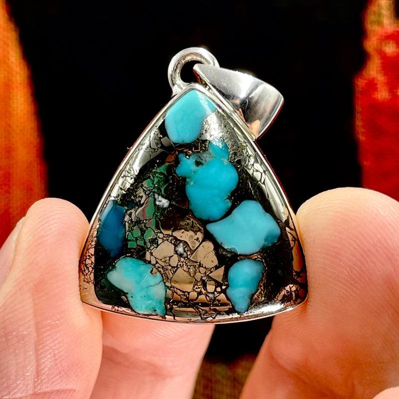 Protective Pyrite & Turquoise Pendant | .925 Sterling Silver