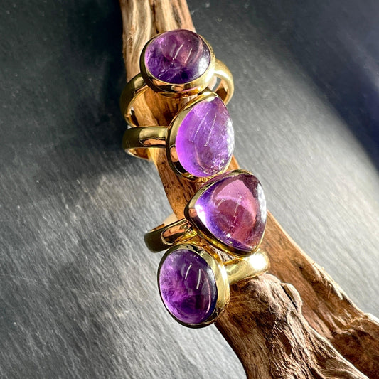 Purple Amethyst Ring || 14k Vermeil Yellow Gold-Nature's Treasures
