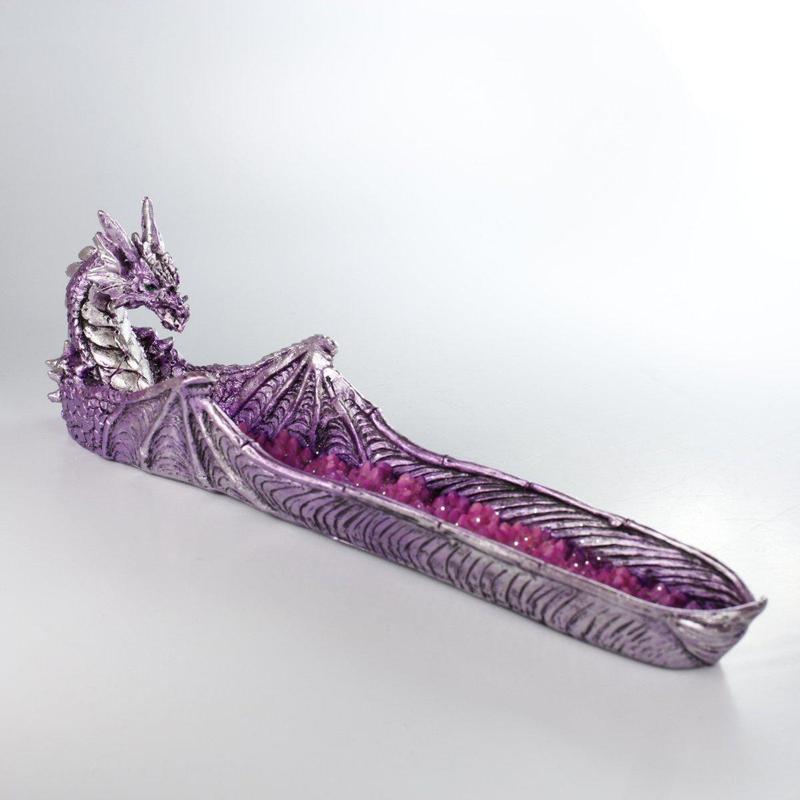 Purple Dragon with Crystal's Incense Stick Burner Holder-Nature's Treasures