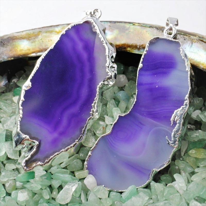 Purple Dyed Agate Slice Silver Plated Pendant-Nature's Treasures