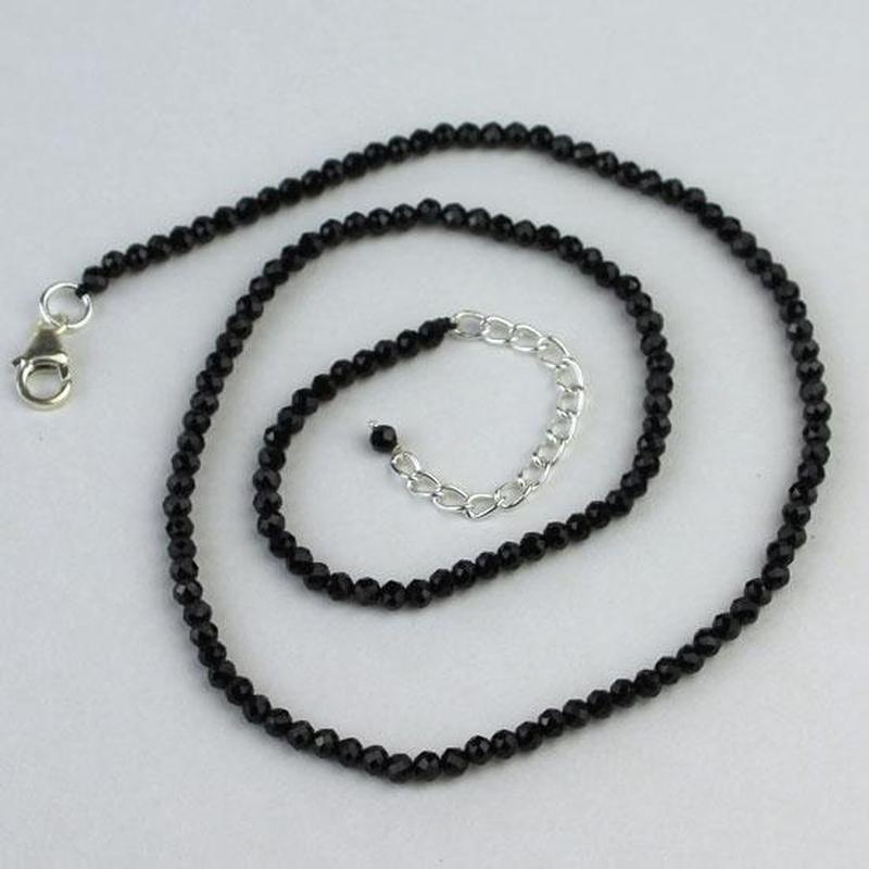 Qualified - Black Spinel 3mm Beaded Necklace - Sterling Silver || .925 Sterling Silver-Nature's Treasures