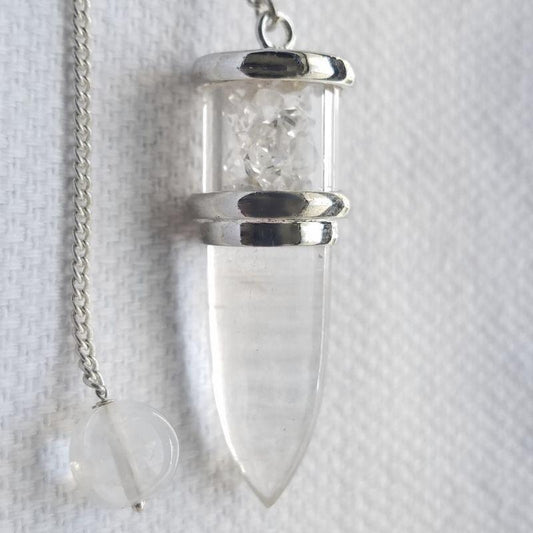 Quartz & Herkimer Diamond Pendulum w/ Sterling Silver Chain-Nature's Treasures