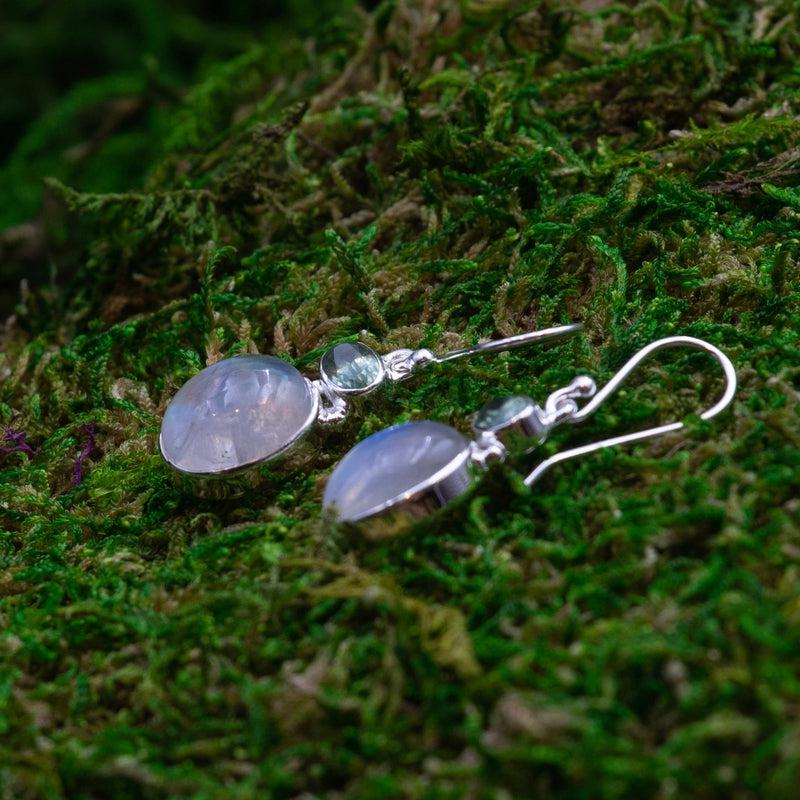Rain Forest Green Kyanite And Rainbow Moonstone Earrings || .925 Sterling Silver || Truth, Psychic Protection-Nature's Treasures
