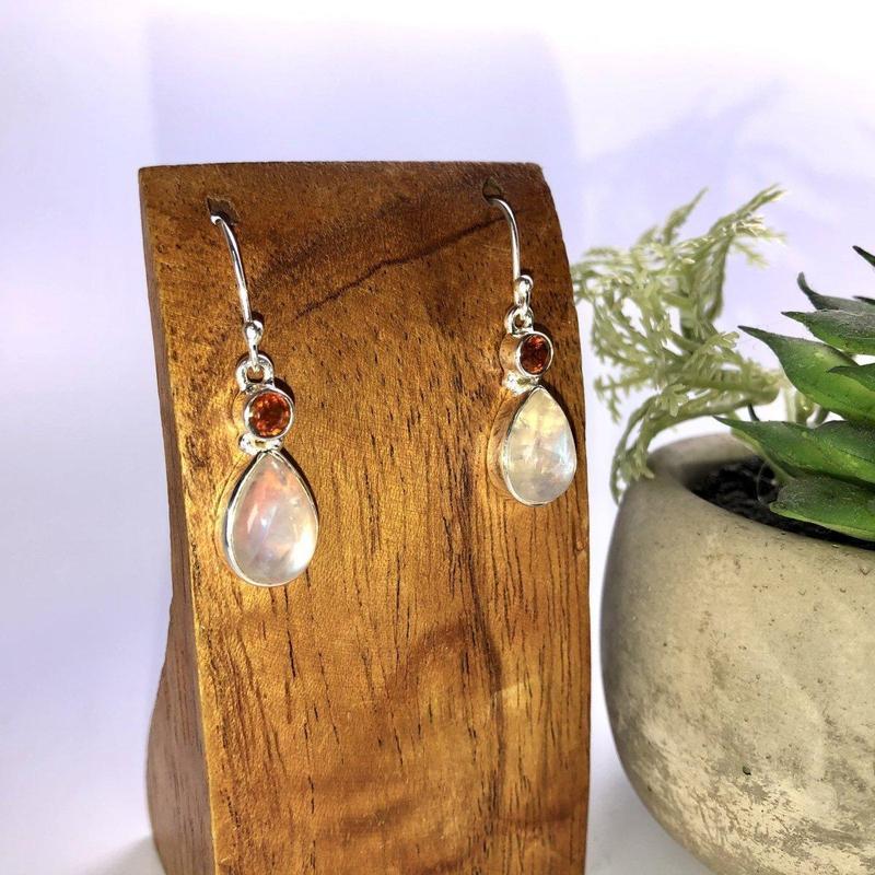 Rainbow Moonstone & Orange Kyanite Earrings Sterling Silver-Nature's Treasures