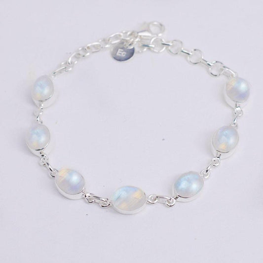 Rainbow Moonstone Oval Bracelet Sterling Silver-Nature's Treasures