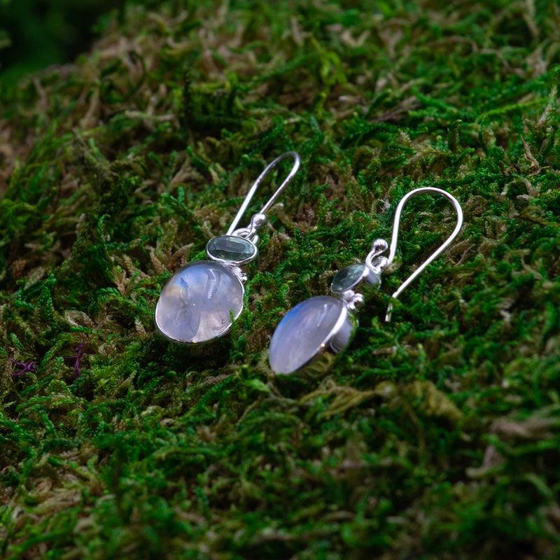 Rainbow Moonstone With Green Kyanite Earrings || .925 Sterling Silver-Nature's Treasures