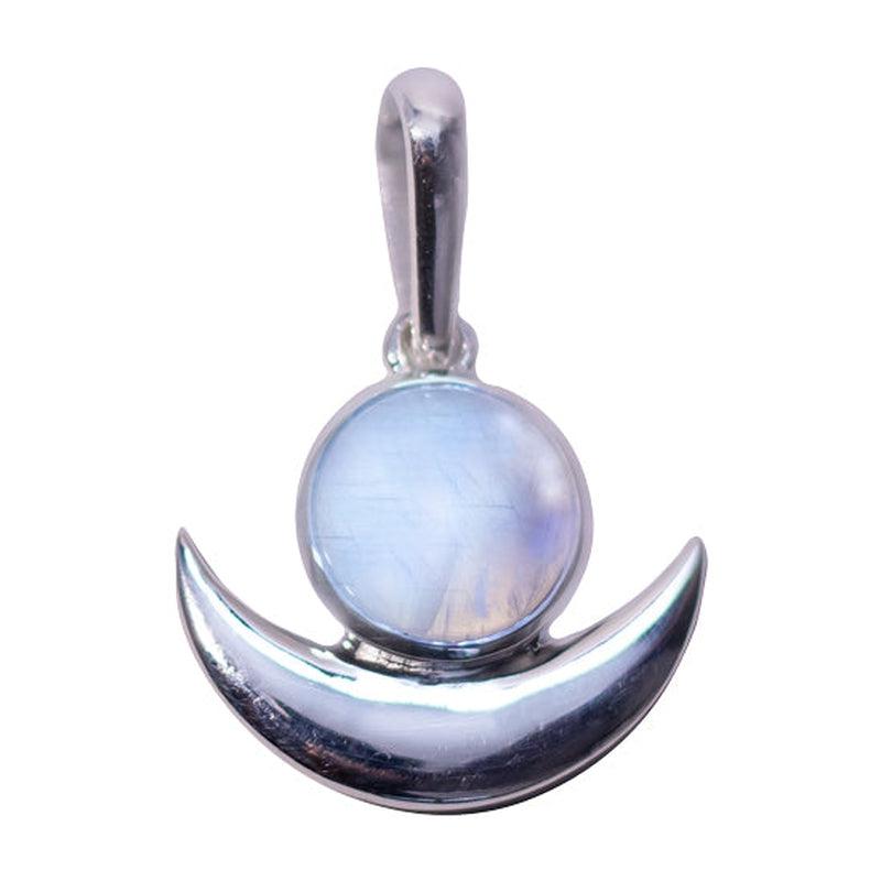 Rainbow Moonstone With Moon Crescent Pendant || .925 Sterling Silver-Nature's Treasures
