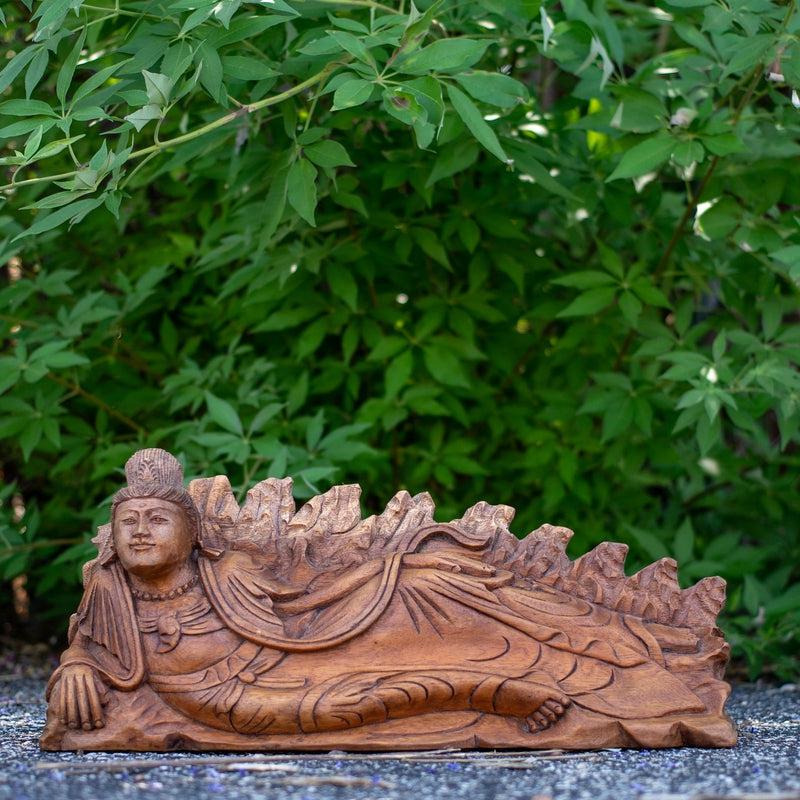 Reclining Kuan Yin Monkey Pod Wooden Hand-Carved Statue || Indonesia-Nature's Treasures