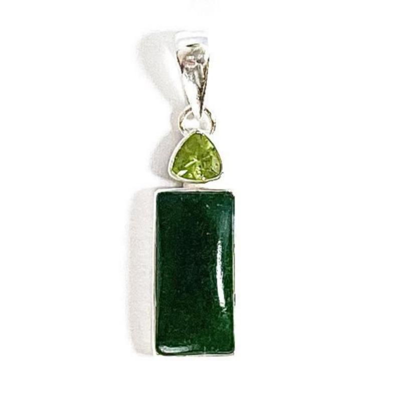 Rectangular Jade With Peridot Pendant || .925 Sterling Silver-Nature's Treasures