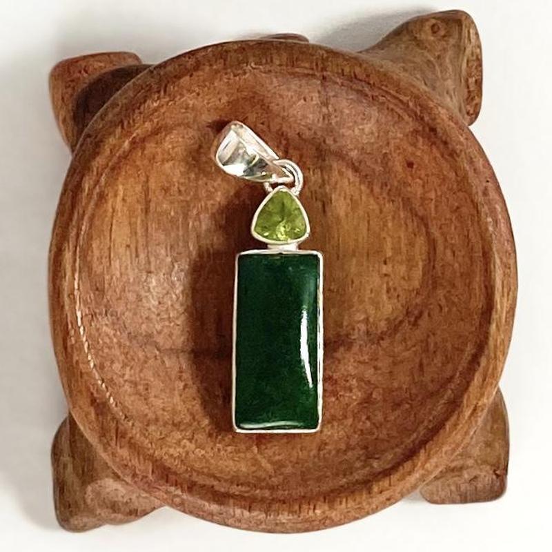 Rectangular Jade With Peridot Pendant || .925 Sterling Silver-Nature's Treasures