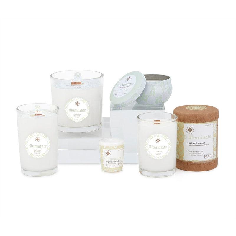 Root Candles Seeking Balance Spa Collection || Illuminate - Juniper Rosewood-Nature's Treasures