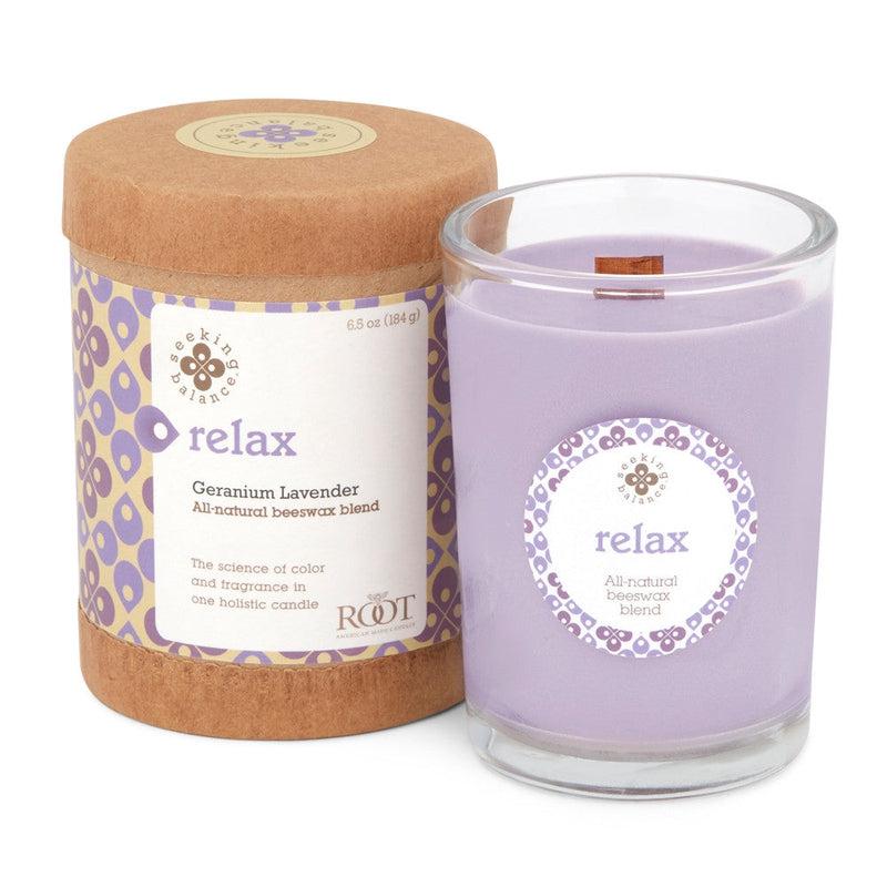 Root Candles Seeking Balance Spa Collection || Relax - Geranium Lavender-Nature's Treasures
