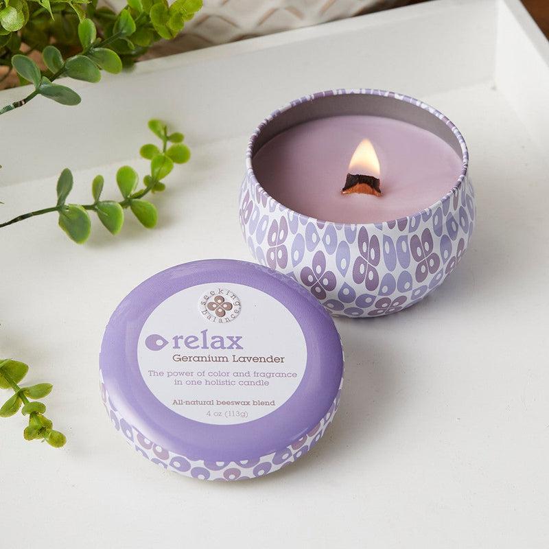 Root Candles Seeking Balance Spa Collection || Relax - Geranium Lavender-Nature's Treasures
