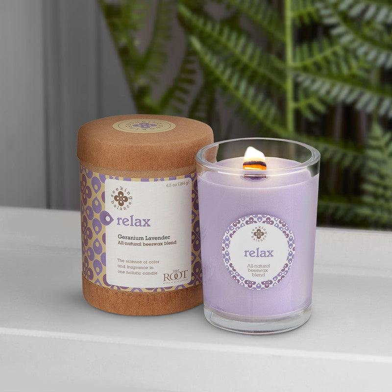 Root Candles Seeking Balance Spa Collection || Relax - Geranium Lavender-Nature's Treasures