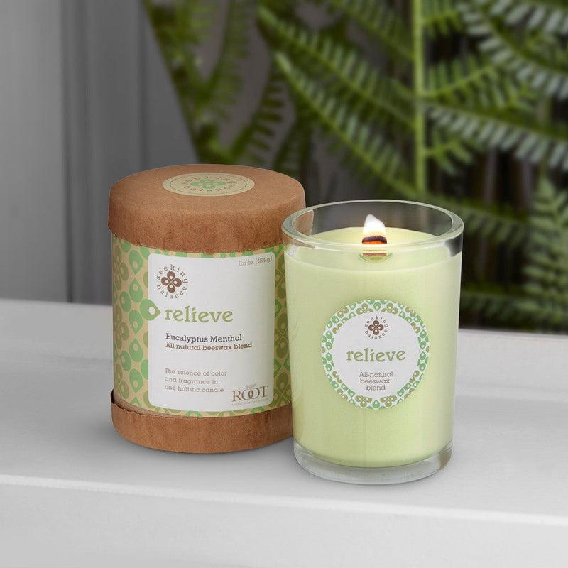 Root Candles Seeking Balance Spa Collection || Relieve - Eucalyptus Menthol-Nature's Treasures