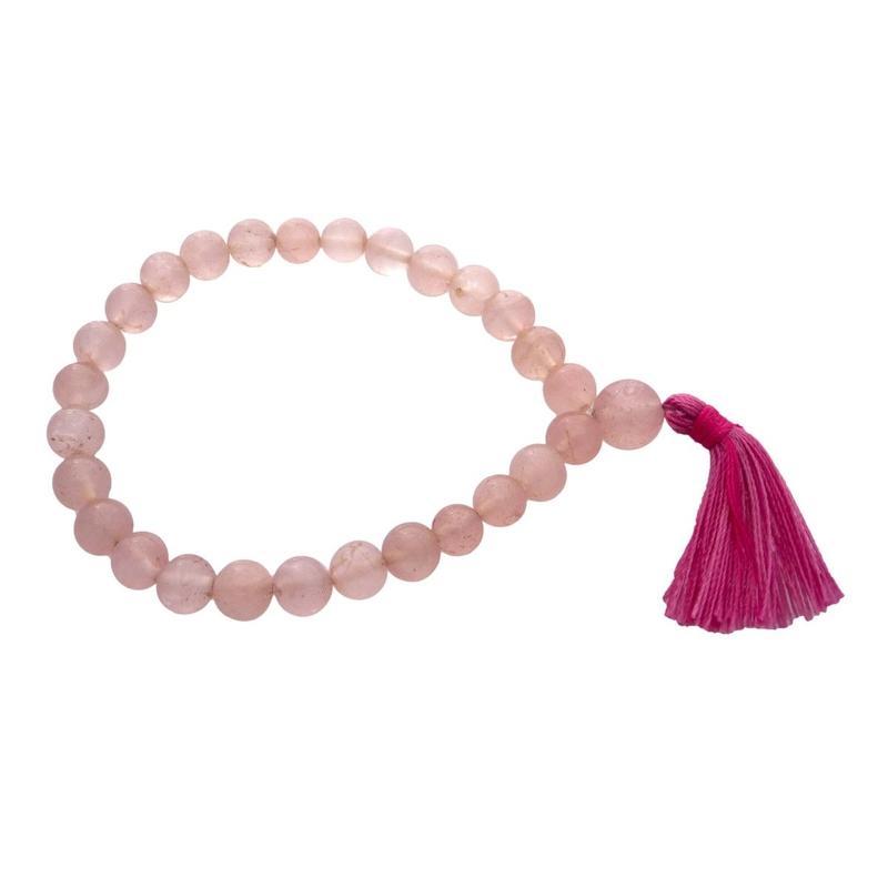 Rose Quartz Stretch Bracelet With Tassel