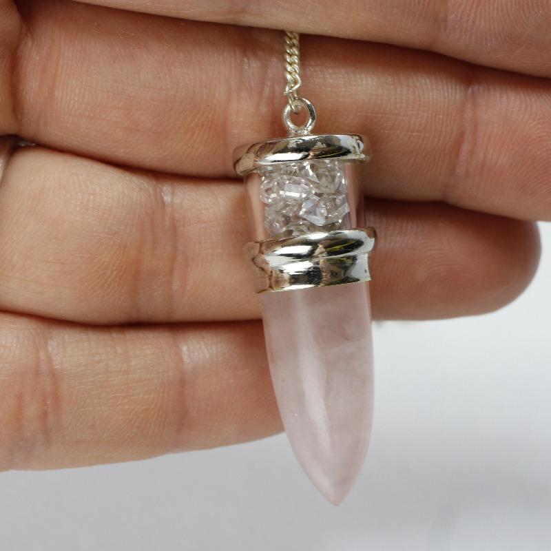 Rose Quartz and Herkimer Diamond Pendulum - Sterling Silver || .925 Sterling Silver-Nature's Treasures