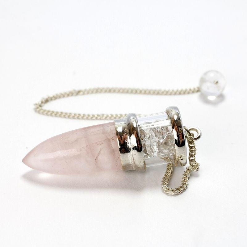 Rose Quartz and Herkimer Diamond Pendulum - Sterling Silver || .925 Sterling Silver-Nature's Treasures