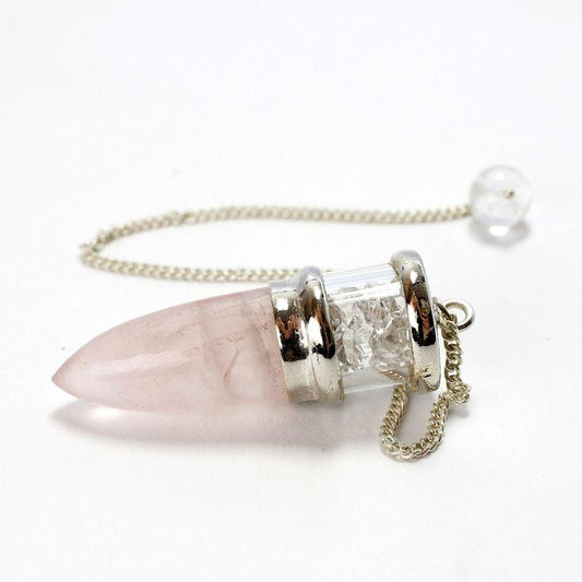 Rose Quartz and Herkimer Diamond Pendulum w/ Sterling Silver Chain-Nature's Treasures