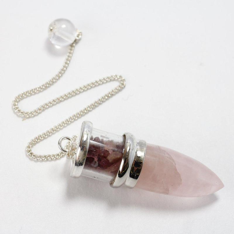 Rose Quartz and Pink Tourmaline Sterling Silver Pendulum || .925 Sterling Silver-Nature's Treasures