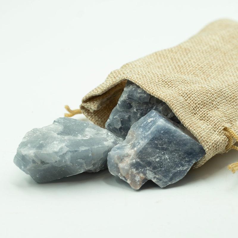 Rough Blue Calcite in Burlap Bag 6oz