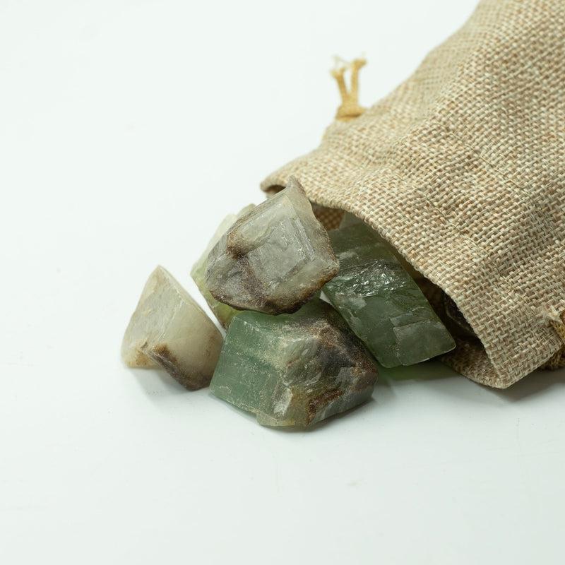 Rough Green Calcite in Burlap Bag 6oz-Nature's Treasures