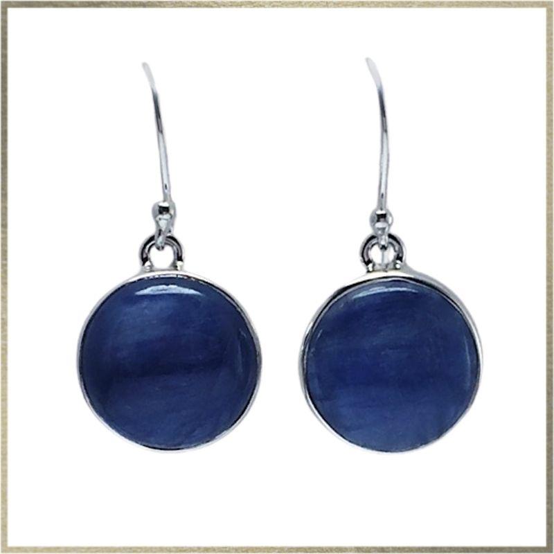 Round Blue Kyanite French Hook Earrings || .925 Sterling Silver-Nature's Treasures