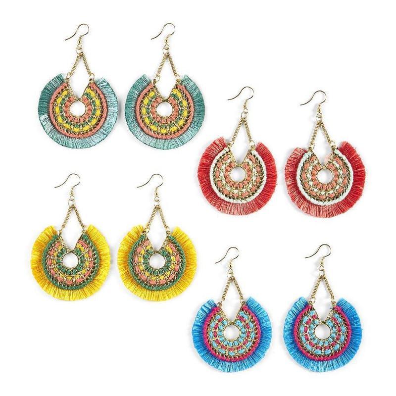 Round Fringe and Chain Earrings