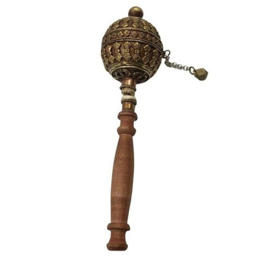 Round Wheel Prayer Wheel with Wooden Handle-Nature's Treasures