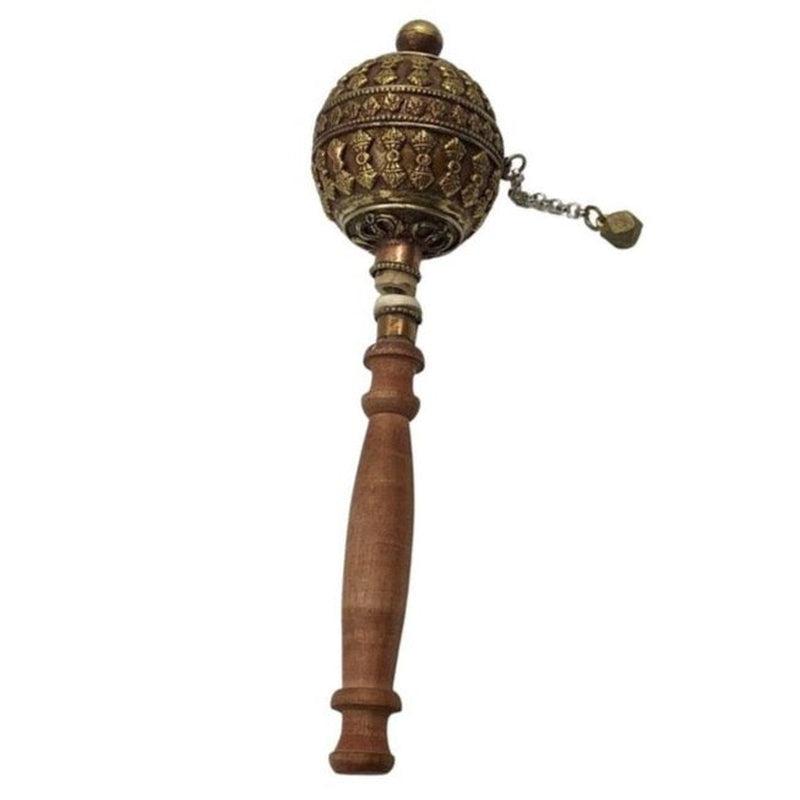 Round Wheel Prayer Wheel with Wooden Handle-Nature's Treasures