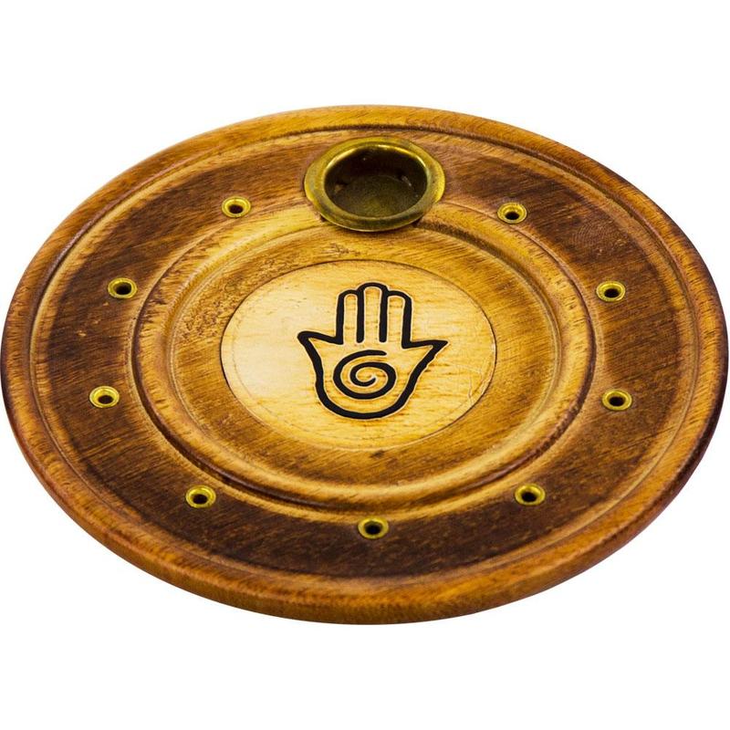 Round Wood Cone and Incense Burner Holder || Healing Fatima Hand-Nature's Treasures