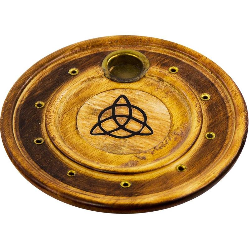 Round Wood Cone and Incense Burner Holder || Keltic Triquetra Knot-Nature's Treasures