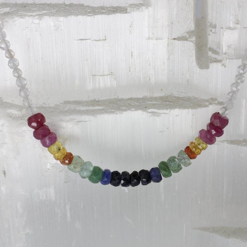 Ruby, Emerald, Sapphire & White Topaz Dainty Faceted Necklace || .925 Sterling Silver-Nature's Treasures