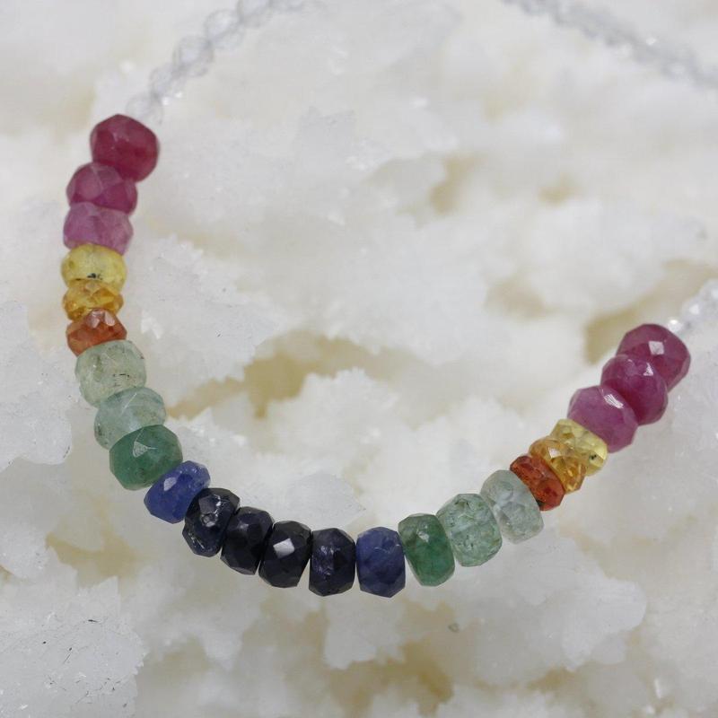 Ruby, Emerald, Sapphire & White Topaz Dainty Faceted Necklace || .925  Sterling Silver