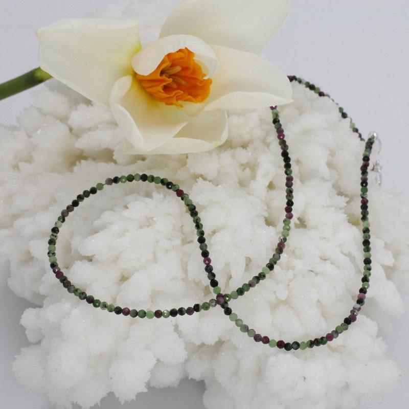 Ruby in Zoisite Dainty Faceted Necklace || .925 Sterling Silver-Nature's Treasures
